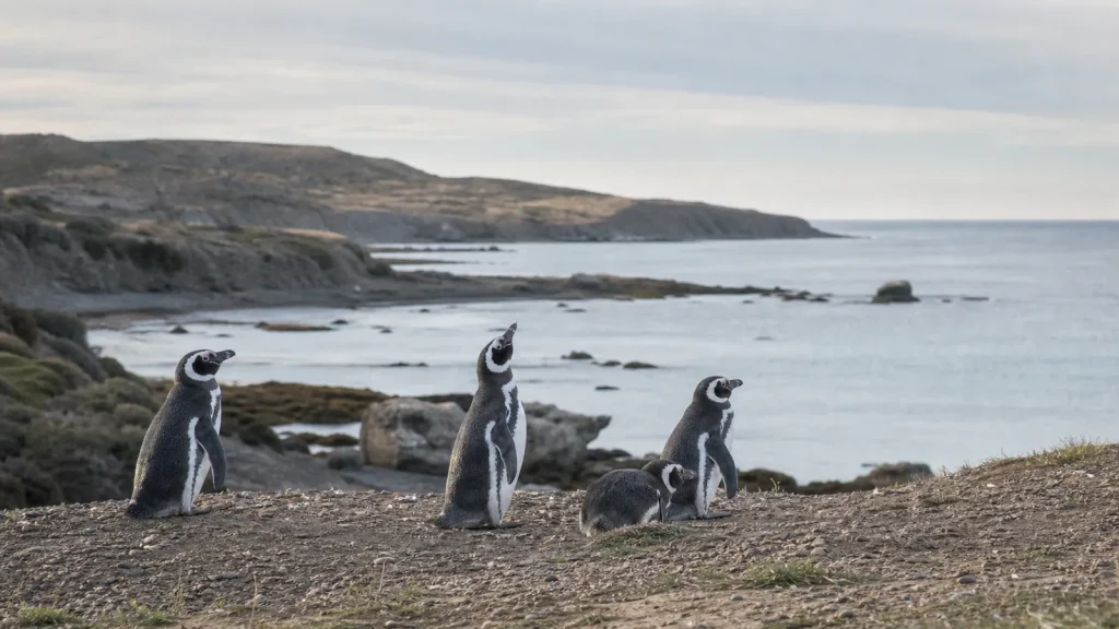 Groupe de manchots de Magellan sur la côte atlantique de Patagonie