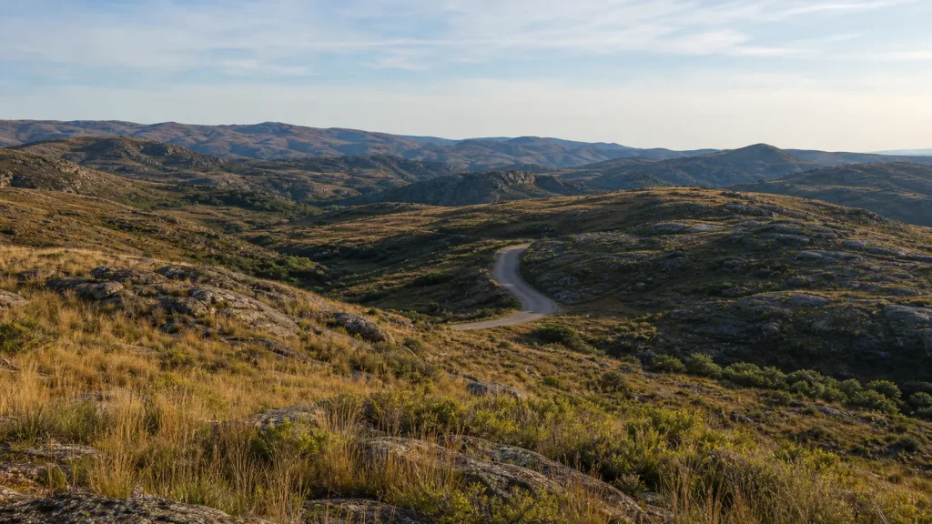 Route au milieu des collines rocheuses des Sierras de Córdoba