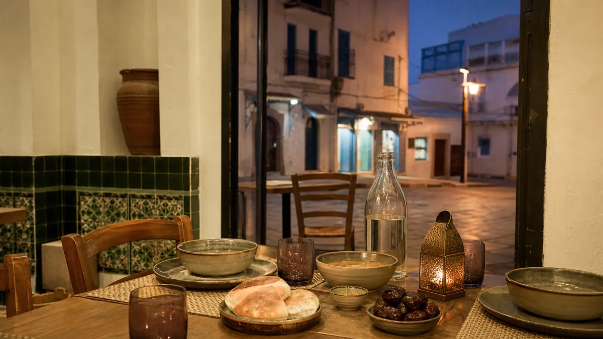 Table préparée pour l'iftar dans un restaurant de Tunis