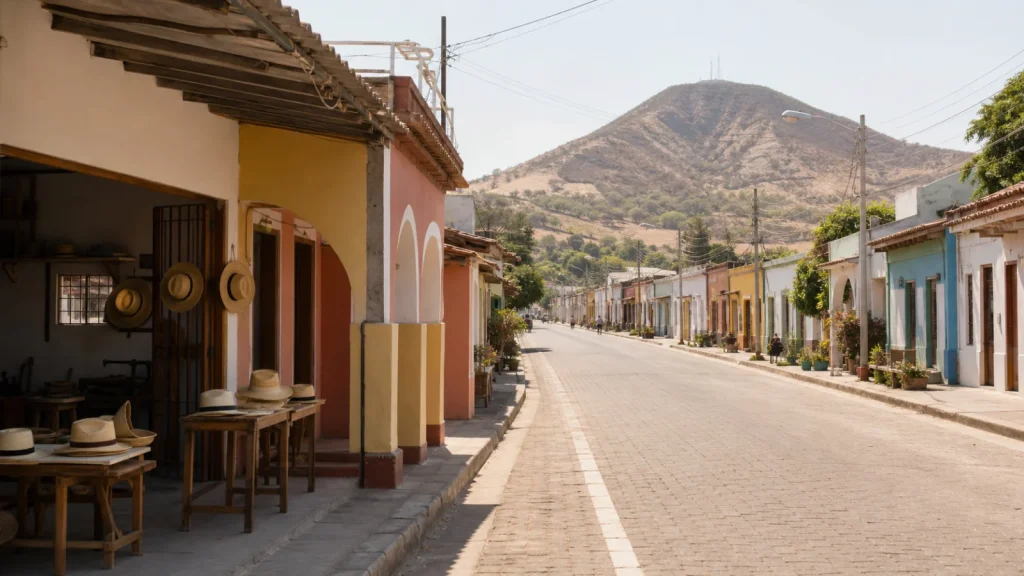 Rue de Montecristi avec atelier de chapeaux en paille toquilla