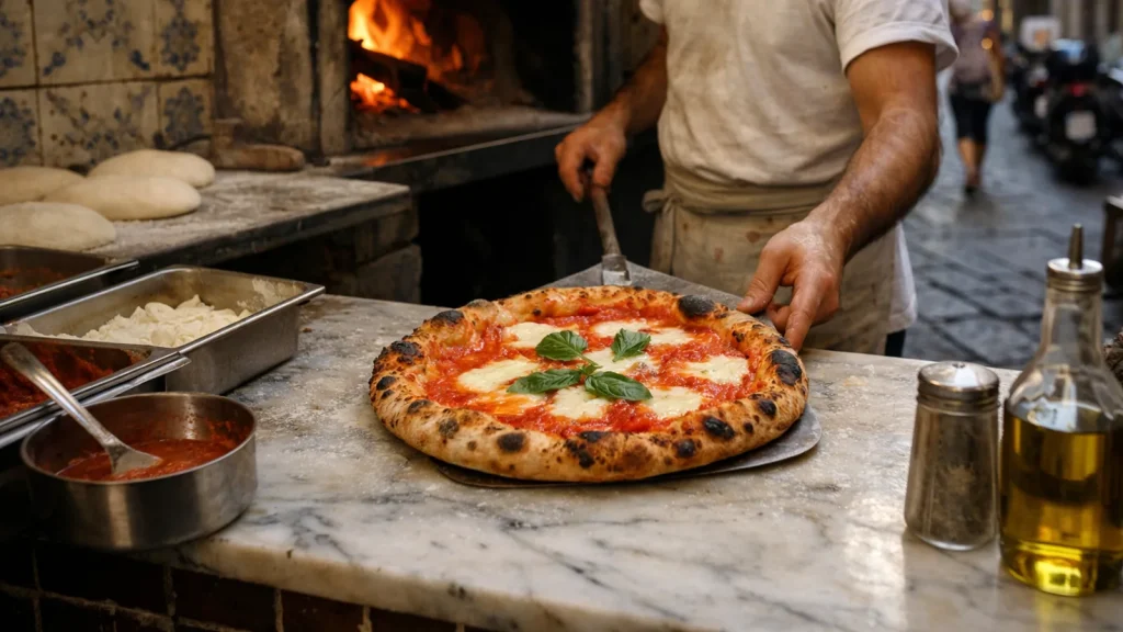 Paysage de voyage lié à spécialités culinaires naples
