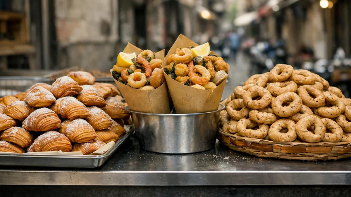 Paysage de voyage lié à spécialités culinaires naples