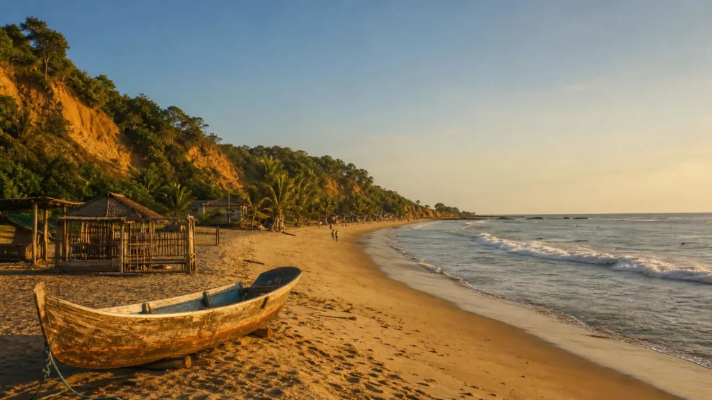 Plage de Canoa en Équateur entre océan et falaises végétalisées